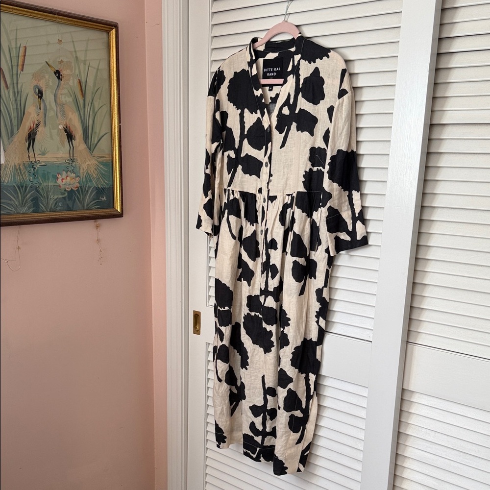 Bitte Kai Rand Black and Cream Peony Patterned Linen Dress - XS - Picture 3 of 16